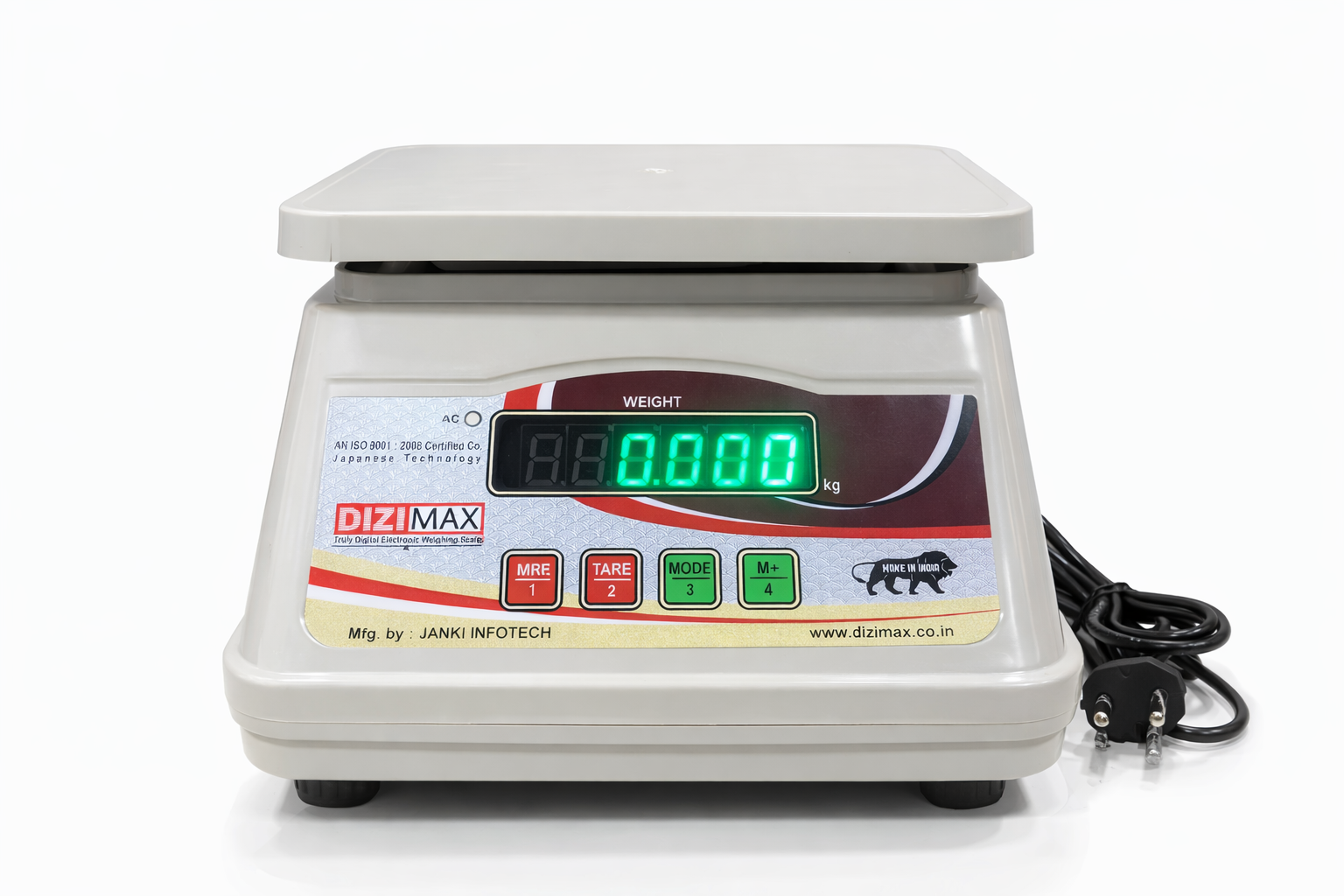 ChatGPT Image Feb 28, 2026, 01_56_35 PM DIZIMAX ZIT 20AFR Nano 20kg x 2g Digital Table Top Weighing Scale with Front and Back GREEN Double Display, ABS Pan, 175mmX225mm (Off-White) - Image 2