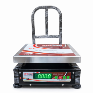 DIZIMAX 400X400mm (16"X16") Chiken Scale, Stainless steel (SS) Top / Mild Steel (MS) Checker Plate  Top with Back Grill, 100kg capacity X 10g Accuracy Big Display,  Movable, Chargeable, Powder Coated Heavy Structure, Heavy-Duty Digital Weighing Machine/Scale, Model:-  ZIP-400 Chiken (Big Front  Display)