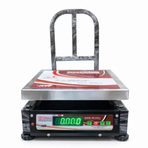 DIZIMAX 400X400mm (16"X16") Chiken Scale, Stainless steel (SS) Top / Mild Steel (MS) Checker Plate  Top with Back Grill, 100kg capacity X 10g Accuracy Big Display,  Movable, Chargeable, Powder Coated Heavy Structure, Heavy-Duty Digital Weighing Machine/Scale, Model:-  ZIP-400 Chiken (Big Front  Display)